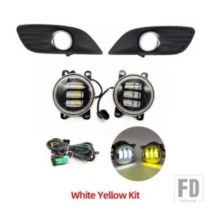 フォード フォーカス 2 MK2 2009 2010 2011用LEDフォグランプ ヘッドライト フォグランプカバー グリルベゼル ハーネス スイッチキット - White yellow set