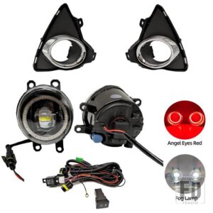 トヨタ 自動車用 LEDフロントバンパーフォグランプフォグランプ オーリス2014 2015ハーネス配線カバーグリルハロゲンエンジェルアイDRL - Red ring set