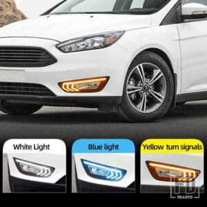 フォード フォーカス3 MK3 2015-18 LED DRLデイタイムランニングライトデイライトイエローシグナルフォグランプ付きカーフラッシュ2個 - White and Yellow