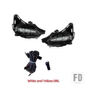 トヨタ デイタイムランニングライトウィンカーフォグランプフォグランプグリルベゼルケーブルスイッチLED DRL カローラ LE XLE 2017 2018 2019 - White and Yellow