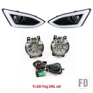LEDフロントバンパーフォグランプフォグライトワイヤーハーネスグリルカバーFORD EDGE 2015-18 DRLデイタイムランニングライト - 9LED Fog DRL Set