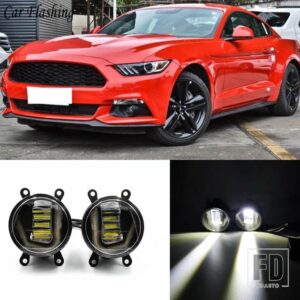フォード 3-IN-1機能 LED DRL デイタイムランニングライト カープロジェクターフォグランプ イエローシグナル付き マスタング 2015-18用 - 2 Functions