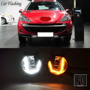 プジョー 3-IN-1機能 オートLED 207 2009 - 2012 2013 DRL デイタイムランニングライト カープロジェクターフォグランプ イエローシグナル付き - 2 Functions