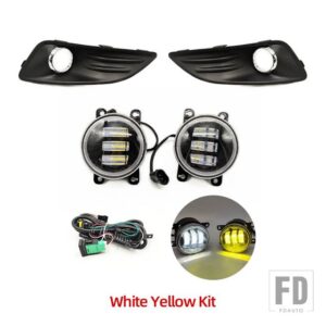 フォード フィエスタ 2013-17 LED フロントバンパー フォグランプ フォグライト ワイヤーハーネス フォグランプ グリルカバー - White yellow Kit