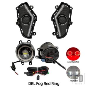 トヨタ LED DRL フォグランプ RAV4 2019-22 デイタイムランニングライト フォグランプ カバー グリル フレーム ウィンカー エンジェルアイ - DRL Fog Red Ring