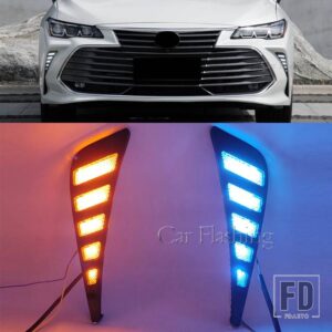 トヨタ アバロン 2018-21用 自動車用 LED DRL デイタイムランニングライト フォグランプ ダイナミックウィンカー フォグランプカバー付き - White and Yellow