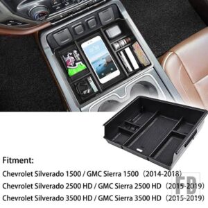 センターコンソールオーガナイザー シークレットコンパートメントカバートレイ シエラ 1500 2500HD 3500HD デナリ シルバラード 2014-19 - Black 2