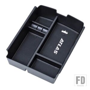 VW 自動車用 アームレストボックス 収納センターコンソールオーガナイザー コンテナホルダーボックス アトラス テラモント 2018 - 2023 - White Logo