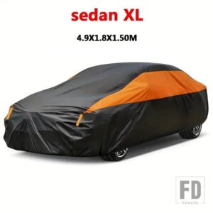 汎用 フルカーカバー 屋外防水 日光 雨 雪 UV 190T ポリエステルカバー セダン用 ブラック オレンジ スプライシング - XL 4.9X1.8X1.50M