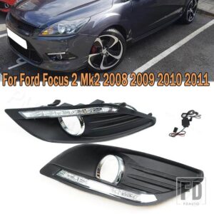 フォード LED フロントロアデイタイムランニングランプ DRL フロントフォグランプ 明ライト フォーカス 2 MK2 2008-11用 - Flowing White Yellow