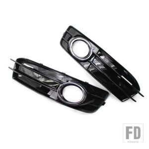 アウディ 1ペア ハニカムメッシュ カーフロントバンパー フォグランプグリル グリルカバー A3 8P S-LINES 2009-2011 カバーフレーム ランプフー - Chrome Silver