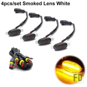フォード 汎用 トヨタ カーフロントLEDグリルライトスモークアンバーホワイト12LEDグリルライトイーグルアイランプオフロードトランクSUV 12V用 - 4PC Smoked Amber