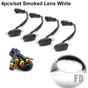 フォード 汎用 トヨタ カーフロントLEDグリルライトスモークアンバーホワイト12LEDグリルライトイーグルアイランプオフロードトランクSUV 12V用 - 4PC Smoked White