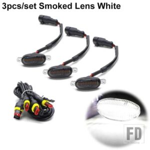 フォード 汎用 トヨタ カーフロントLEDグリルライトスモークアンバーホワイト12LEDグリルライトイーグルアイランプオフロードトランクSUV 12V用 - 3PC Smoked White