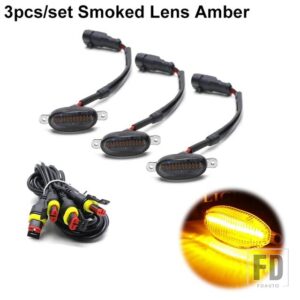 フォード 汎用 トヨタ カーフロントLEDグリルライトスモークアンバーホワイト12LEDグリルライトイーグルアイランプオフロードトランクSUV 12V用 - 3PC Smoked Amber