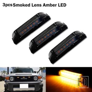 トヨタ 3個入り 超高輝度 アンバー/ホワイト LED センターグリル ランニング/ポジションライト 2007-2014年式 FJ クルーザー パーキング/ドライ - 3PC Smoked Amber