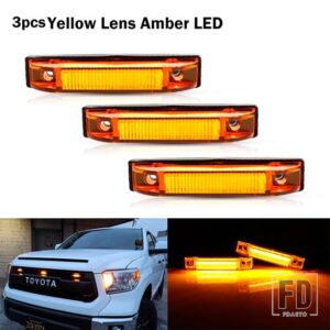 トヨタ 3個入り 超高輝度 アンバー/ホワイト LED センターグリル ランニング/ポジションライト 2007-2014年式 FJ クルーザー パーキング/ドライ - 3pc Yellow amber