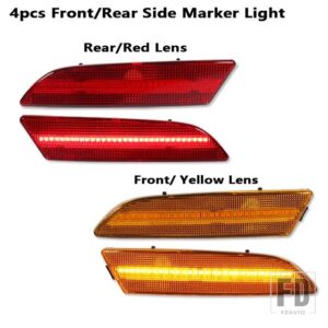 2PCS アンバーイエローフロントサイドマーカー LED ライト 2004-2008 クライスラー クロスファイア フロントバンパー ウィンカーランプアセンブ - 4pc Front Rear2