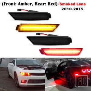 シボレー 12V アンバー LED フロントサイドマーカーライト 2010-2015 カマロ用LH RH サイドマーカー26 アンバー SMD LED ライト搭載 - 4pc Smoked