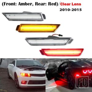 シボレー 12V アンバー LED フロントサイドマーカーライト 2010-2015 カマロ用LH RH サイドマーカー26 アンバー SMD LED ライト搭載 - 4pc Clear
