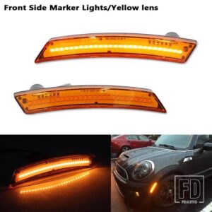 ミニクーパー リア/フロント LED サイドマーカーライト サイドリピーターランプ ウィンカーライト LED パネルランプ R55 R56 R57 R58 R59 R60 - 2PC Front Yellow