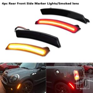 ミニクーパー リア/フロント LED サイドマーカーライト サイドリピーターランプ ウィンカーライト LED パネルランプ R55 R56 R57 R58 R59 R60 - 4PCS Front Rear2