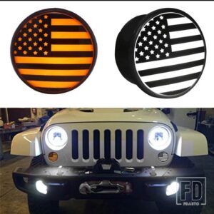 LED DRL ウィンカーアセンブリ 07-17 JEEP WRANGLER用 デイランニングライトホワイトLEDウィンカーライトアンバーLED - National flag Logo