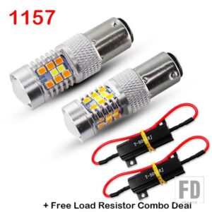 IJMD 自動車用 7443 LED 1157 LED 3157 LED 電球 ホワイト/アンバー スイッチバック LED 電球 フロントウィンカー用 + フリーロード抵抗器 コン - green