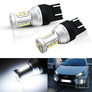 2個 T20 7440 W21W 7441 7443 7444 W21/5W LED電球 LADA ディメンションライト用 超高輝度 ホワイト アンバー レッド DC12-24V - White