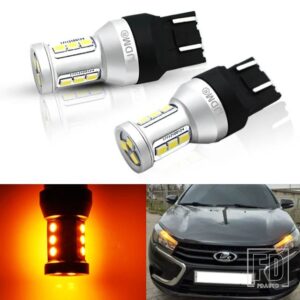 2個 T20 7440 W21W 7441 7443 7444 W21/5W LED電球 LADA ディメンションライト用 超高輝度 ホワイト アンバー レッド DC12-24V - Yellow