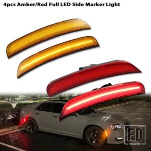 自動車用 フロント/リアバンパー サイドフェンダー マーカーライト 2015-2021 クライスラー 300 パーキングライト フロントアンバーウィンカー - 4pc Front Rear LED6