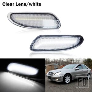 メルセデス W203 Cクラス Cクラス C230 C240 C280 C32 AMG C320 C350 セダン フロントサイドマーカー パーキングライト/ウィンカーライト 2個 - Clear Lens White