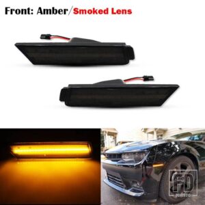 シボレー 自動車用 フロントリア サイドマーカーランプ アンバー/ホワイトレッド 2010-2015 カマロ フロントバンパー LED フェンダー/サイドマ - 2pc Front Amber3