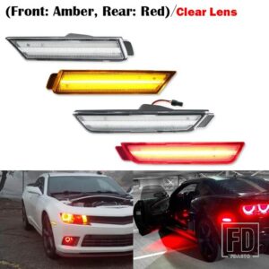 シボレー 自動車用 フロントリア サイドマーカーランプ アンバー/ホワイトレッド 2010-2015 カマロ フロントバンパー LED フェンダー/サイドマ - 4pc Front Rear
