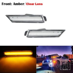 シボレー 自動車用 フロントリア サイドマーカーランプ アンバー/ホワイトレッド 2010-2015 カマロ フロントバンパー LED フェンダー/サイドマ - 2pc Front Amber