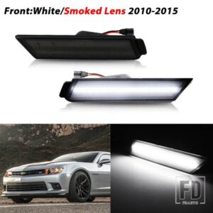 シボレー アンバー/レッド フロント/リアバンパー フル LED サイドマーカーライトキット カマロ用 OEM ウィンカーライト/ドライビングライトの - 10-15 Smoked white