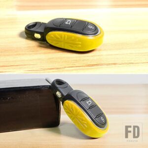 ミニクーパー BMW カーボンパターン キーフォブ シェルチェーン ユニオンジャック デコレーション S JCW ONE D F54 F55 F56 F57 F60 AR ACCE用 - Yellow