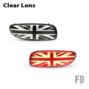 ミニクーパー R56 R57 R58 R59用リアフォグランニングランプアセンブリ2個 ユニオンジャックスタイルレンズリアフォグ/ランニングライト機能 - Clear Lens