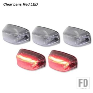 2014-23年式 ダッジラム プロマスター 1500 2500 3500 カーゴRVバン用 スーパーレッド フルLED リアキャブ ルーフクリアランスマーカーランプ - Clear Lens Red LED
