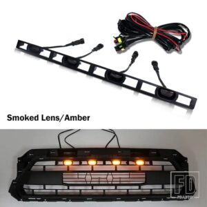 トヨタ 4点セット フロントバンパーフードグリル LED アンバーホワイトライト タコマ 2012-2015用 LEDライト フロントバンパーグリル用 12V - Smoked lens Amber