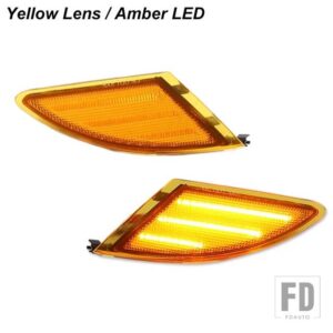 メルセデスベンツ アンバーフルLEDフロントバンパーサイドマーカーライト 2006-2010 W251 Rクラス用アンバーフロントサイドマーカーと交換 - Yellow Lens Amber