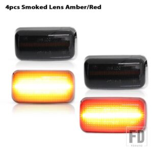 シボレー アンバー/レッド フル LED デュアルリアフェンダーマーカーライト 2015年以降の GMC 2500HD 3500HD ダブルホイールフェンダーベッドに - 4pc Smoked Amber Red