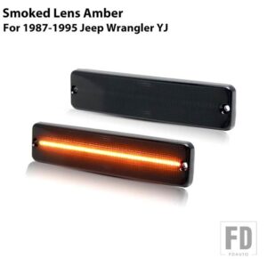 フル LED ストリップ フロントフェンダーフレア サイドマーカーライト ウィンカーライト 1987-1995 JEEP WRANGLER YJ用OEM CH2520111 と交換 - Smoked lens Amber