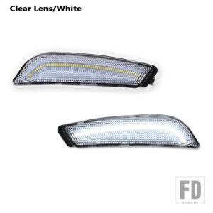 キャデラック 2PCS アンバーイエローフロントサイドマーカー LED ライト 2003-2007 CTS CTS V フロントバンパーウィンカーランプアセンブリ 12 - Clear Lens White