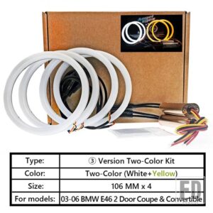 BMW 4X デュアルカラー ホワイト イエロー LED ハローリング コットンライト E36 E38 E39 E46 2D クーペ LED SMD - Two-Color Model 3
