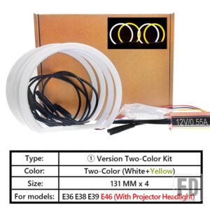 BMW 4X デュアルカラー ホワイト イエロー LED ハローリング コットンライト E36 E38 E39 E46 2D クーペ LED SMD - Two-Color Model 1