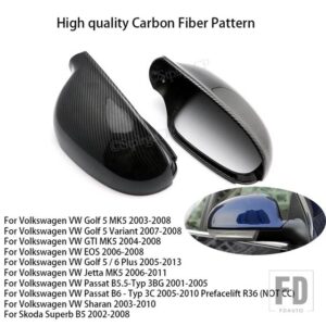 VW カーボンパターンミラーカバー ゴルフ 6 ゴルフ 5 ゴルフ 7 CC ポロシロッコ EOS ボラジェッタビートルパサートサジタル - Carbon Fiber Look -4
