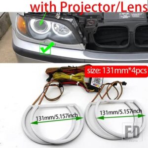 BMW 4XコットンリングエンジェルアイRGBWカラフルダイナミック携帯電話コントロール E46 1998-2002回転シーケンシャルフローティング - facelift Xenon