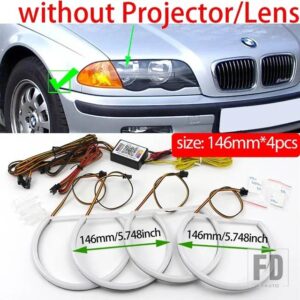 BMW 4XコットンリングエンジェルアイRGBWカラフルダイナミック携帯電話コントロール E46 1998-2002回転シーケンシャルフローティング - Pre-LCI Halogen