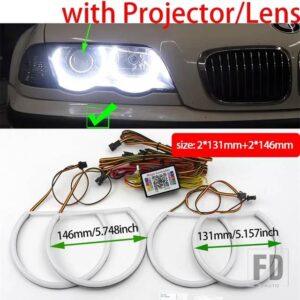 BMW 4XコットンリングエンジェルアイRGBWカラフルダイナミック携帯電話コントロール E46 1998-2002回転シーケンシャルフローティング - Pre-LCI Xenon